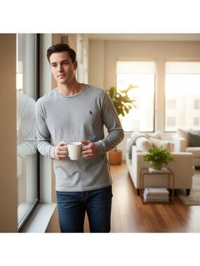 Men’s Polo Ralph Lauren Grey Crewneck Sweater – Modern Fit